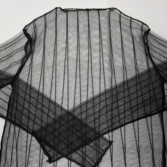NEW Black Sheer Mesh Blouse Striped Top S to MP - Picture 4 of 8